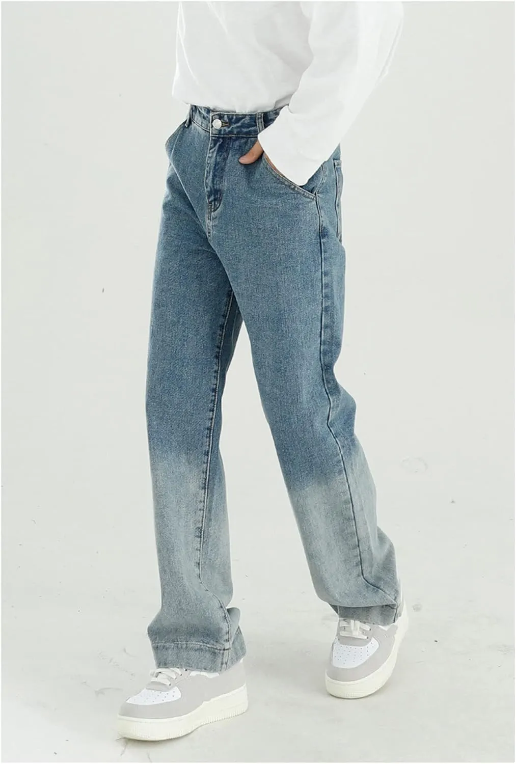 Men's Loose Fit Straight Leg Jeans Regular Relaxed Fit Stretch Jean Mid-Rise Relaxed Straight Leg Jeans with Pocket