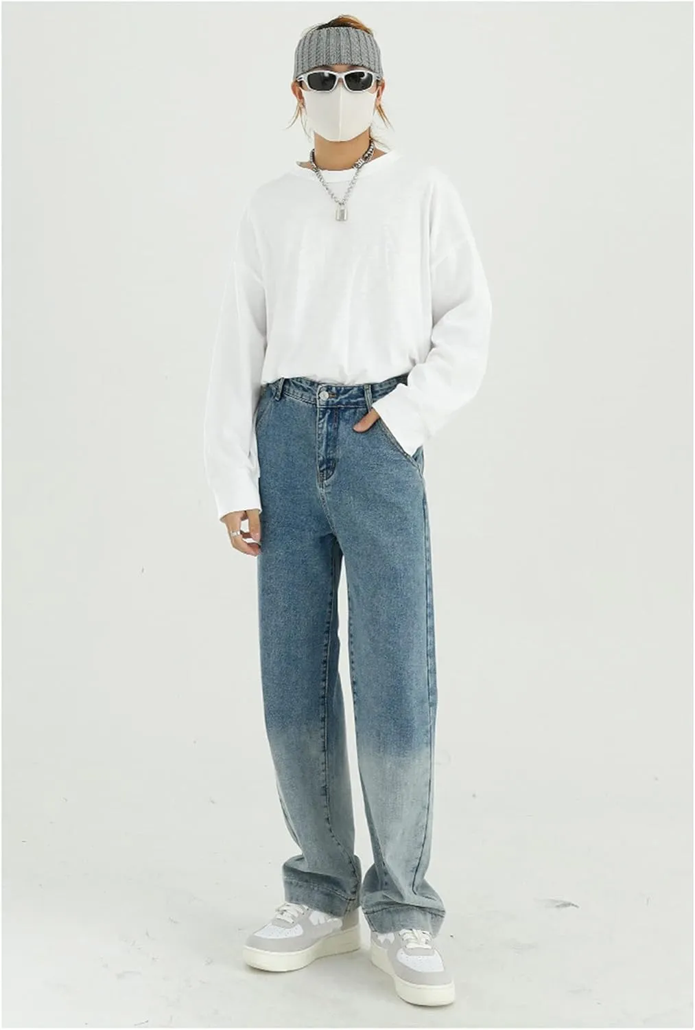 Men's Loose Fit Straight Leg Jeans Regular Relaxed Fit Stretch Jean Mid-Rise Relaxed Straight Leg Jeans with Pocket