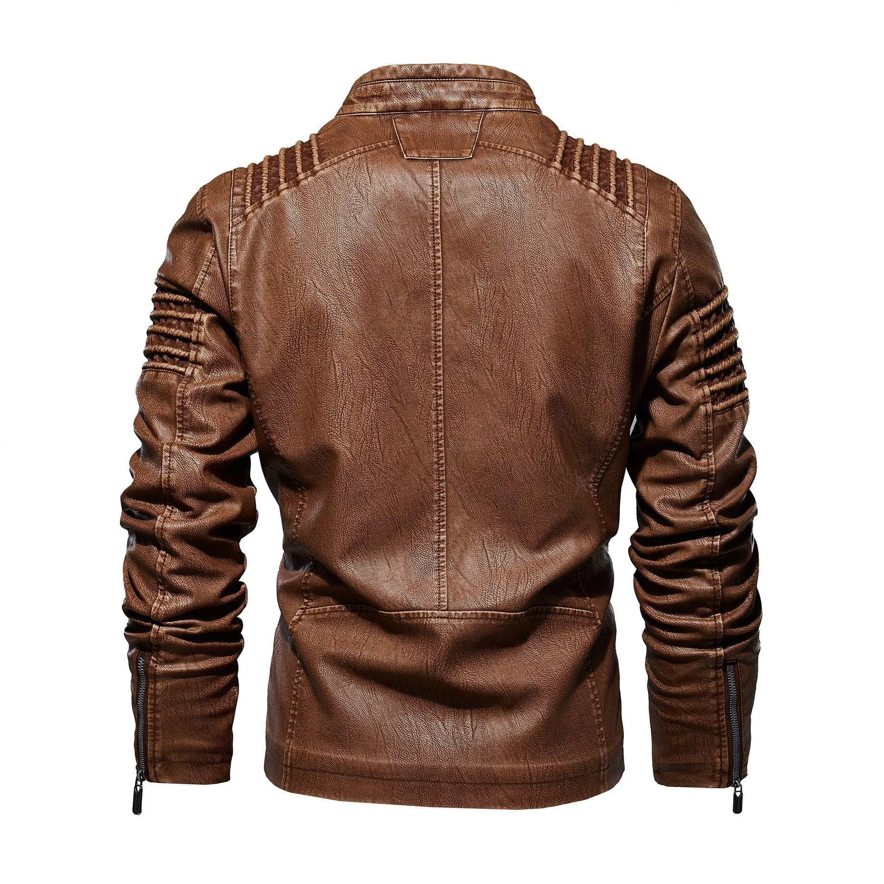 Men's Motorcycle Faux Leather Jacket W/ Fleece Interior