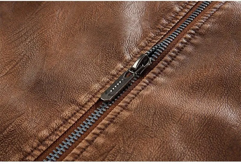 Men's Motorcycle Faux Leather Jacket W/ Fleece Interior