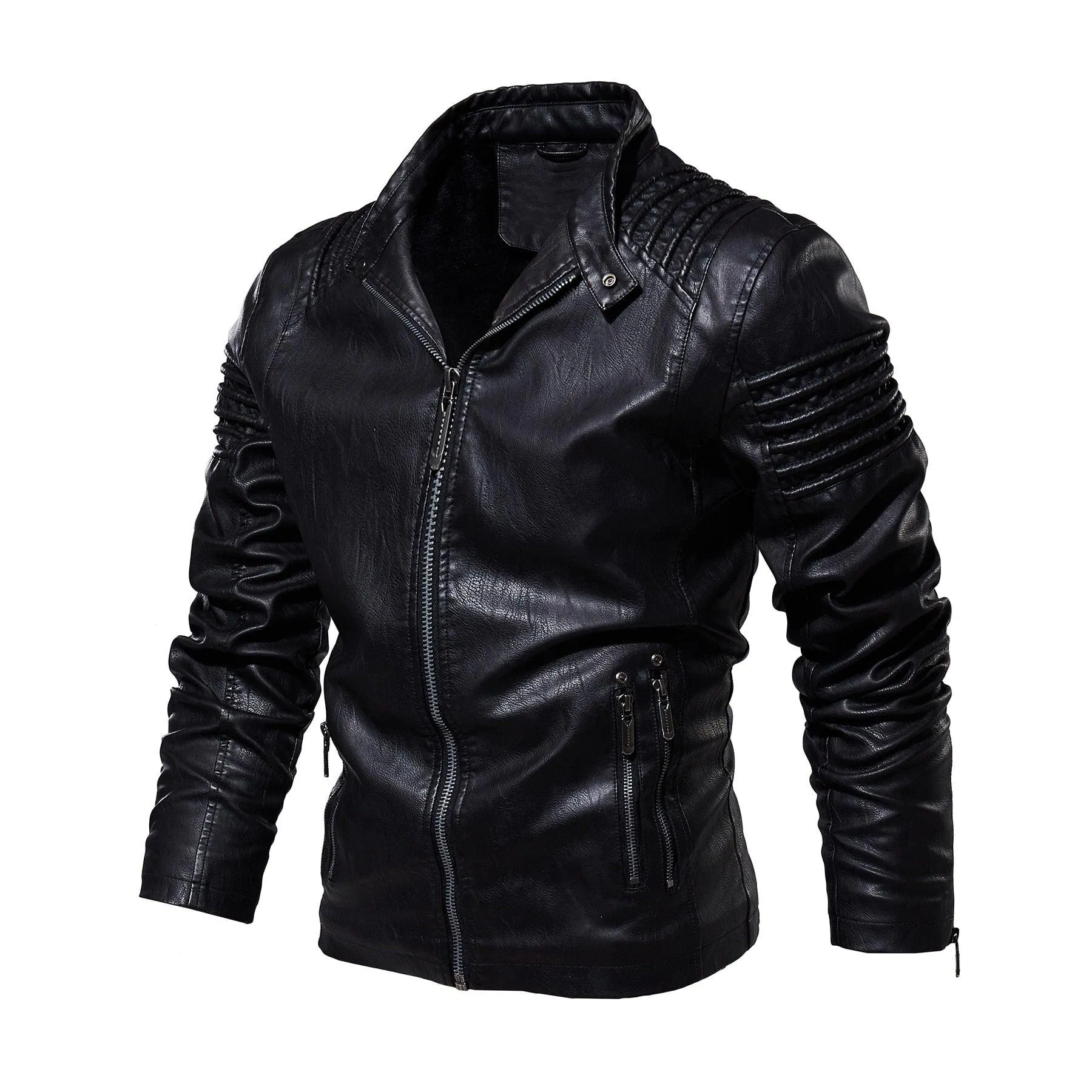 Men's Motorcycle Faux Leather Jacket W/ Fleece Interior