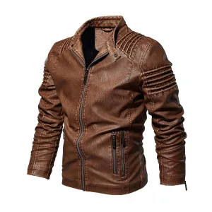Men's Motorcycle Faux Leather Jacket W/ Fleece Interior
