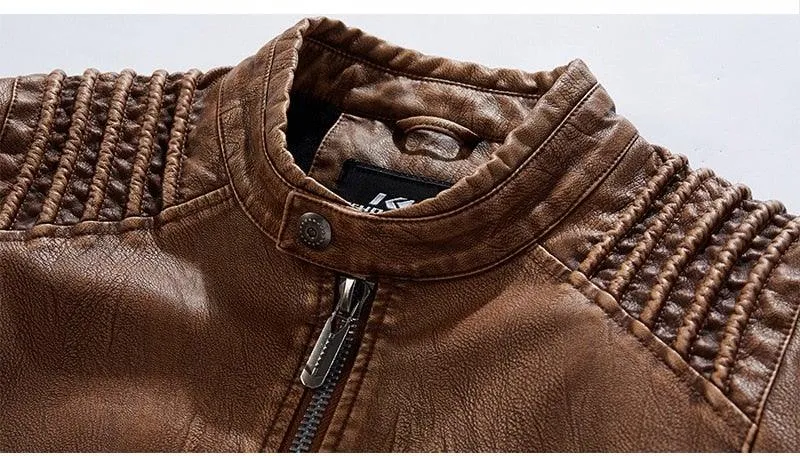 Men's Motorcycle Faux Leather Jacket W/ Fleece Interior