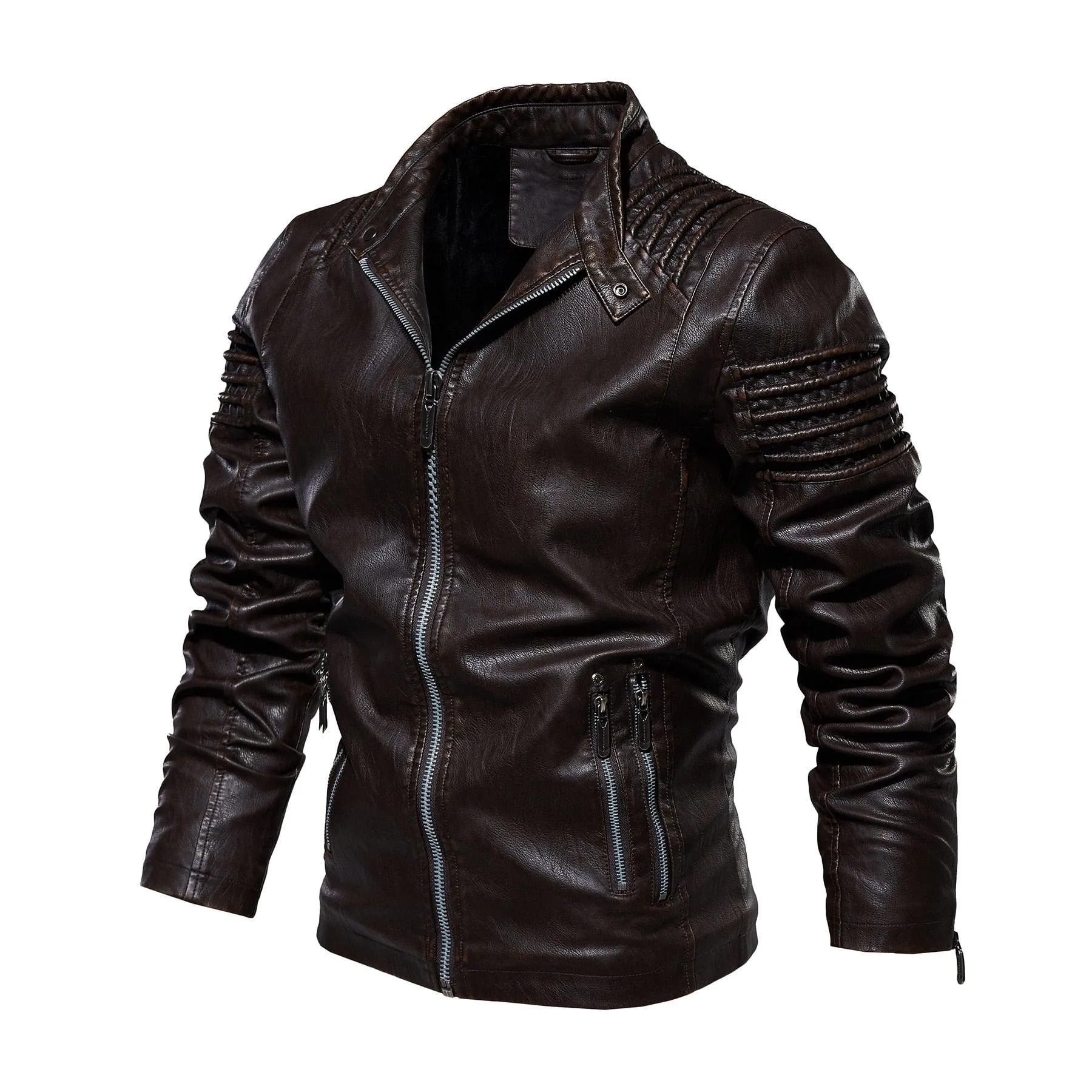 Men's Motorcycle Faux Leather Jacket W/ Fleece Interior
