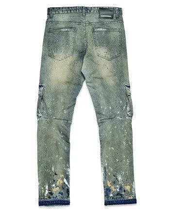 Mens Multi Cargo Slim Straight Denim Jeans