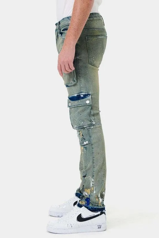 Mens Multi Cargo Slim Straight Denim Jeans