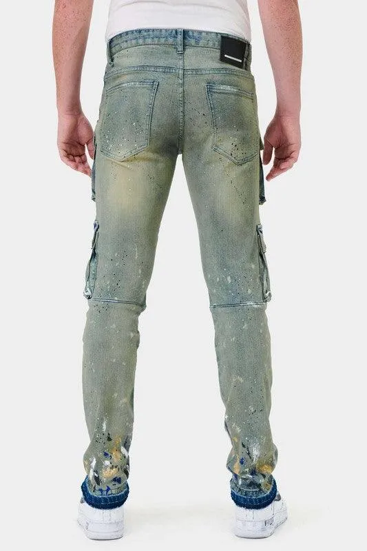 Mens Multi Cargo Slim Straight Denim Jeans