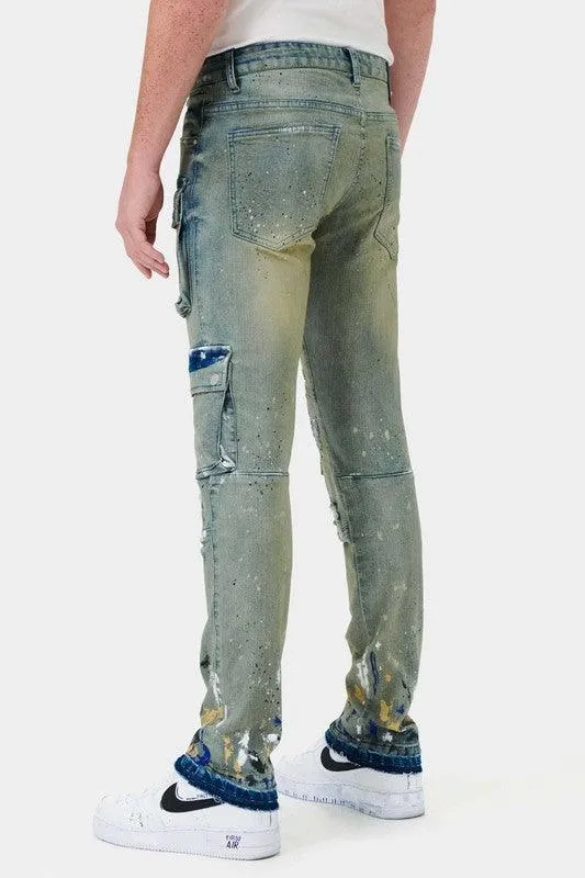 Mens Multi Cargo Slim Straight Denim Jeans