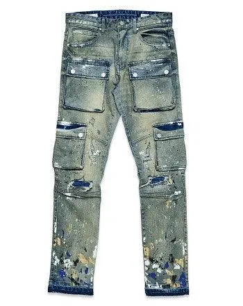 Mens Multi Cargo Slim Straight Denim Jeans