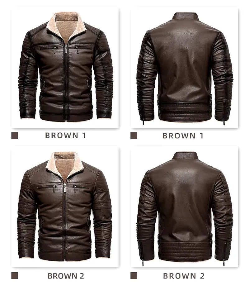 Men's New Premier Leather Jacket Winter Motorcycle Jackets Punk Style Streetwear Fur Lined Thick Warm Coats