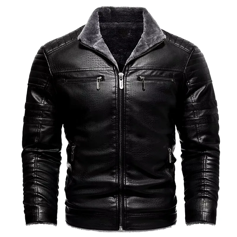 Men's New Premier Leather Jacket Winter Motorcycle Jackets Punk Style Streetwear Fur Lined Thick Warm Coats