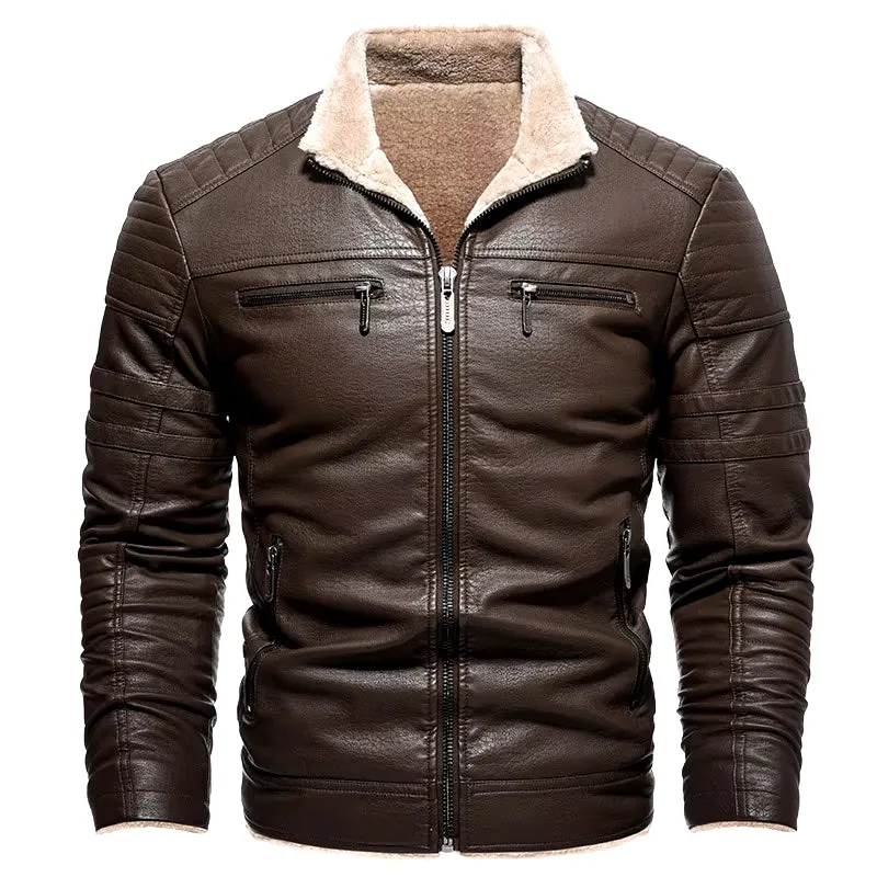 Men's New Premier Leather Jacket Winter Motorcycle Jackets Punk Style Streetwear Fur Lined Thick Warm Coats
