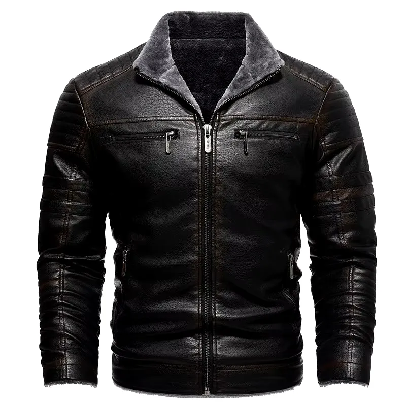 Men's New Premier Leather Jacket Winter Motorcycle Jackets Punk Style Streetwear Fur Lined Thick Warm Coats