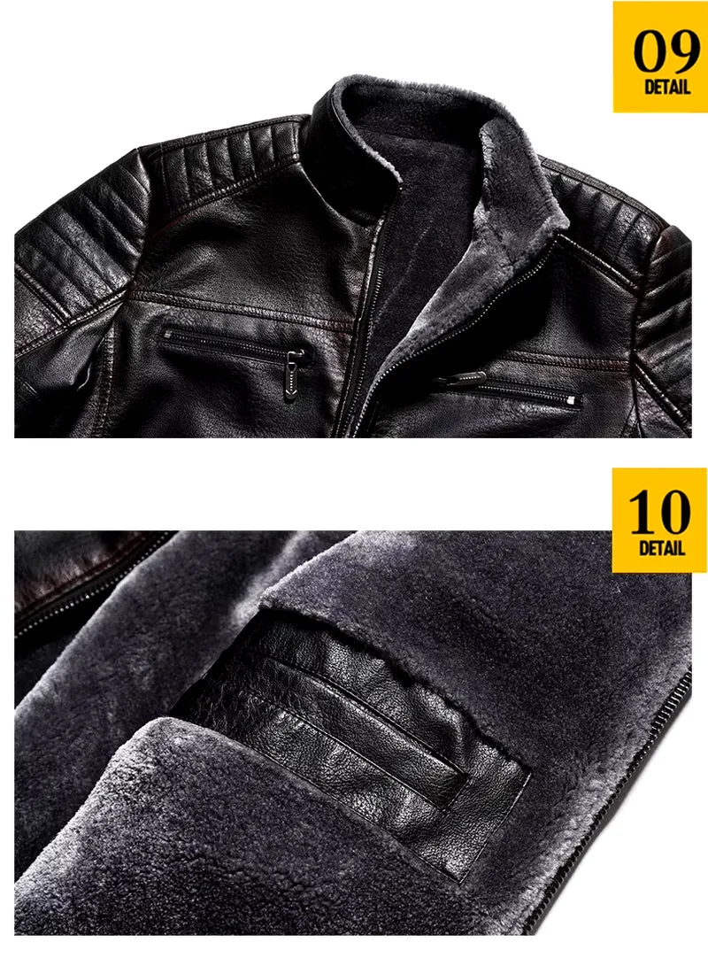 Men's New Premier Leather Jacket Winter Motorcycle Jackets Punk Style Streetwear Fur Lined Thick Warm Coats