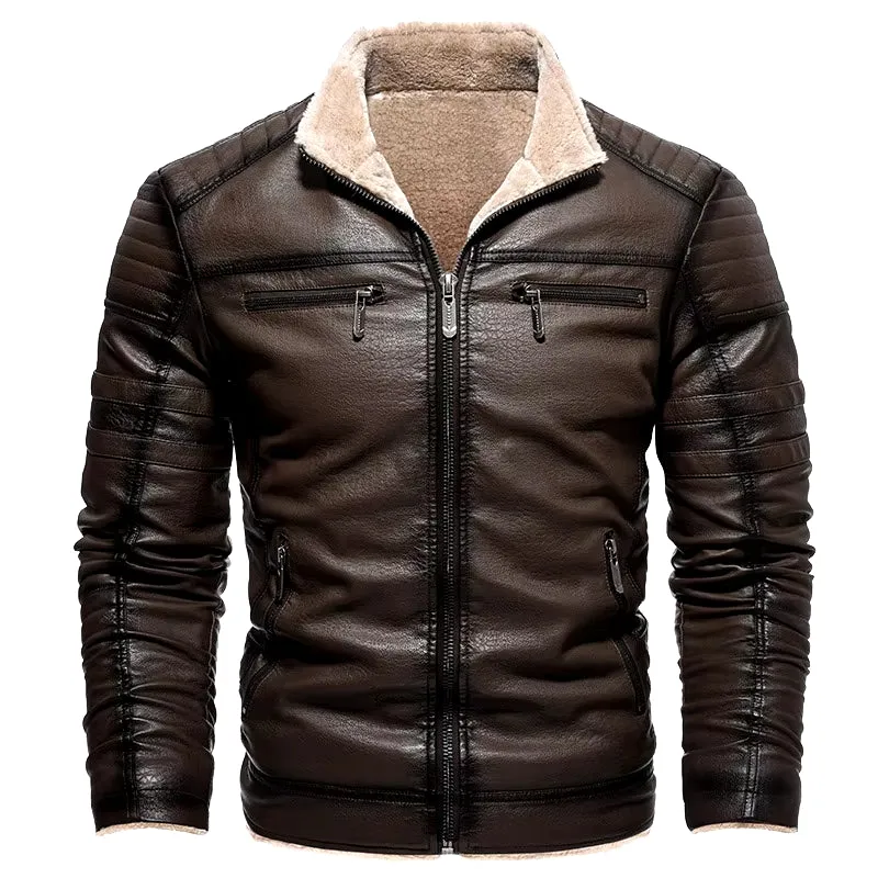 Men's New Premier Leather Jacket Winter Motorcycle Jackets Punk Style Streetwear Fur Lined Thick Warm Coats