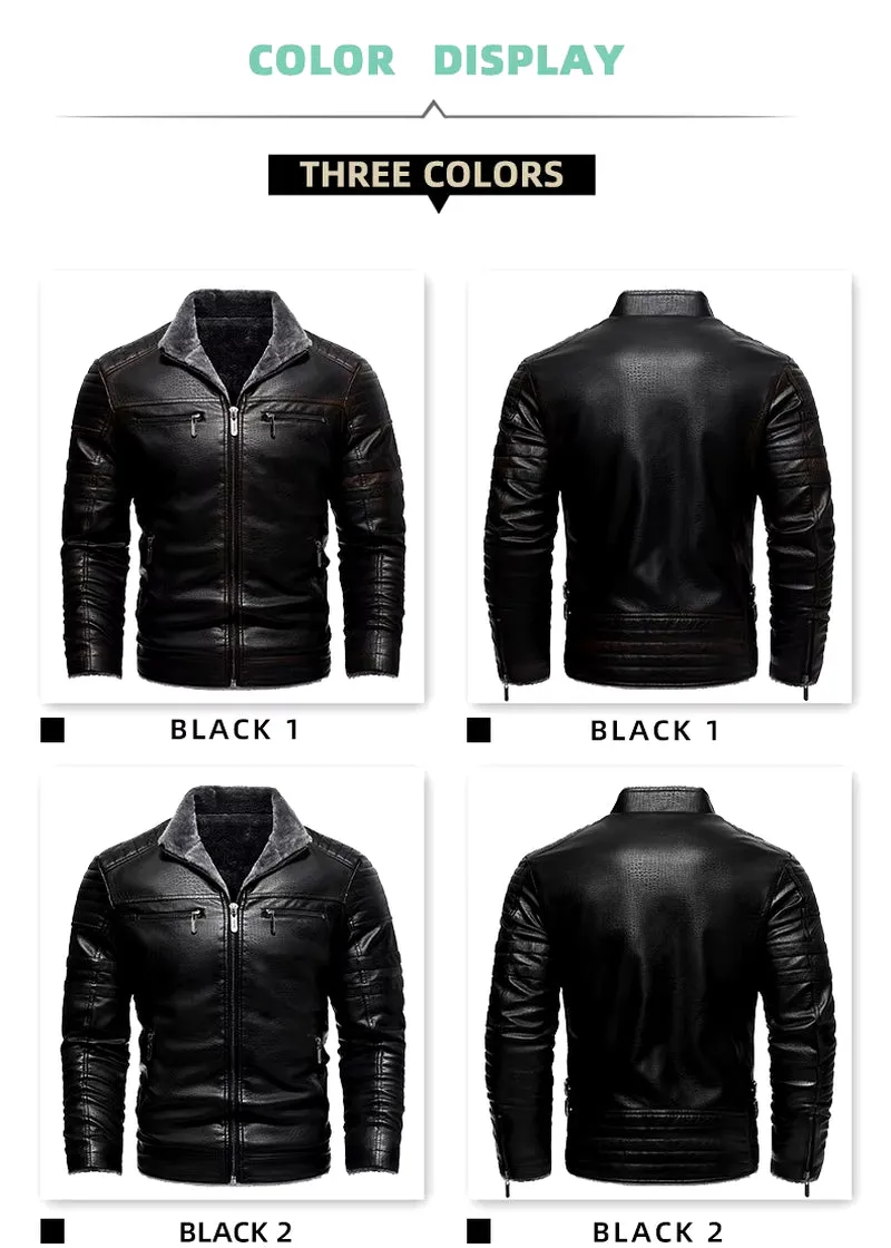Men's New Premier Leather Jacket Winter Motorcycle Jackets Punk Style Streetwear Fur Lined Thick Warm Coats