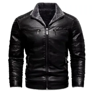 Men's New Premier Leather Jacket Winter Motorcycle Jackets Punk Style Streetwear Fur Lined Thick Warm Coats