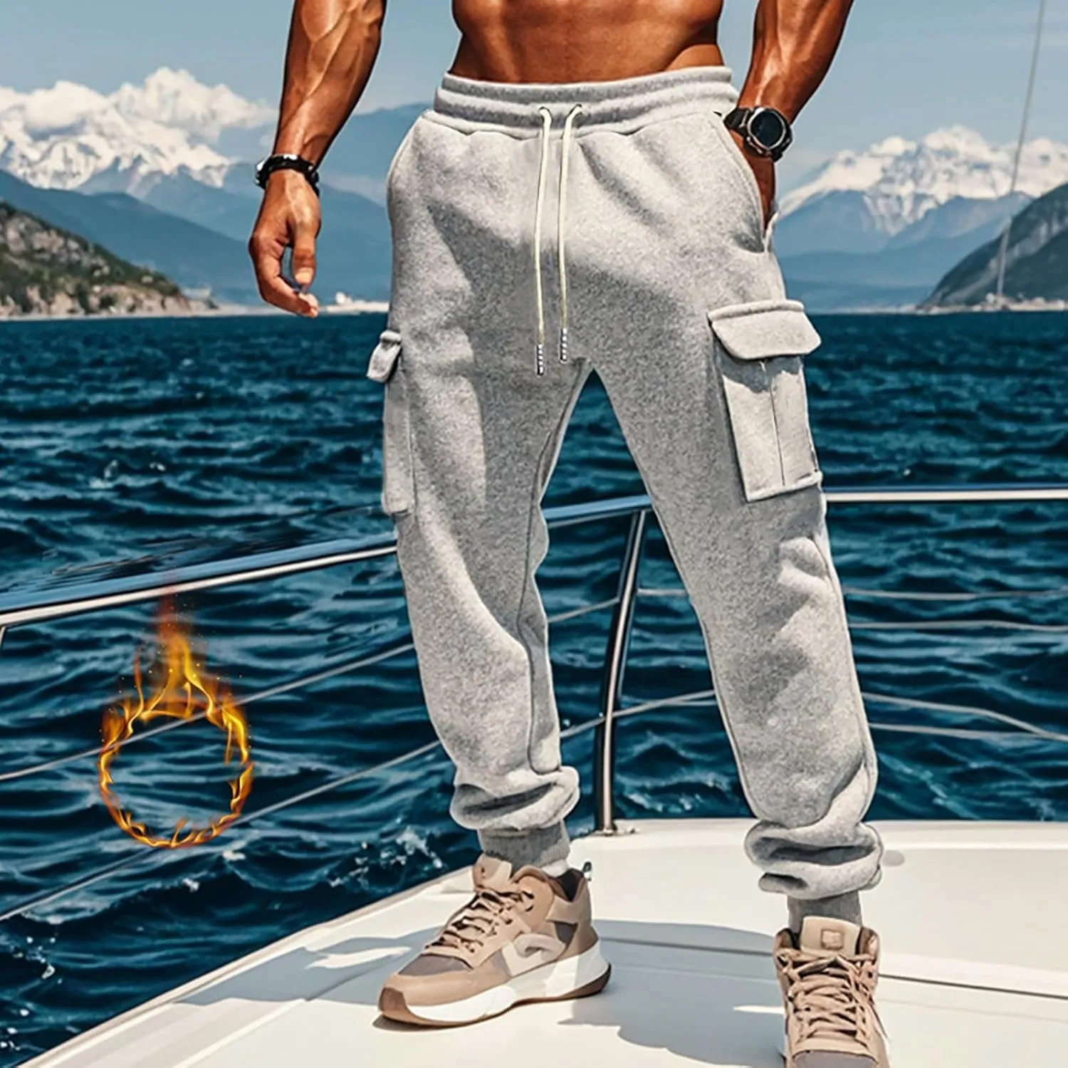 Men's Overalls Elastic Waist Drawstring Multi Pocket Casual Pants Hiking Pants Cotton Twill Sport Pant