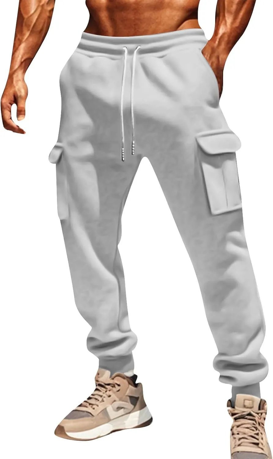 Men's Overalls Elastic Waist Drawstring Multi Pocket Casual Pants Hiking Pants Cotton Twill Sport Pant