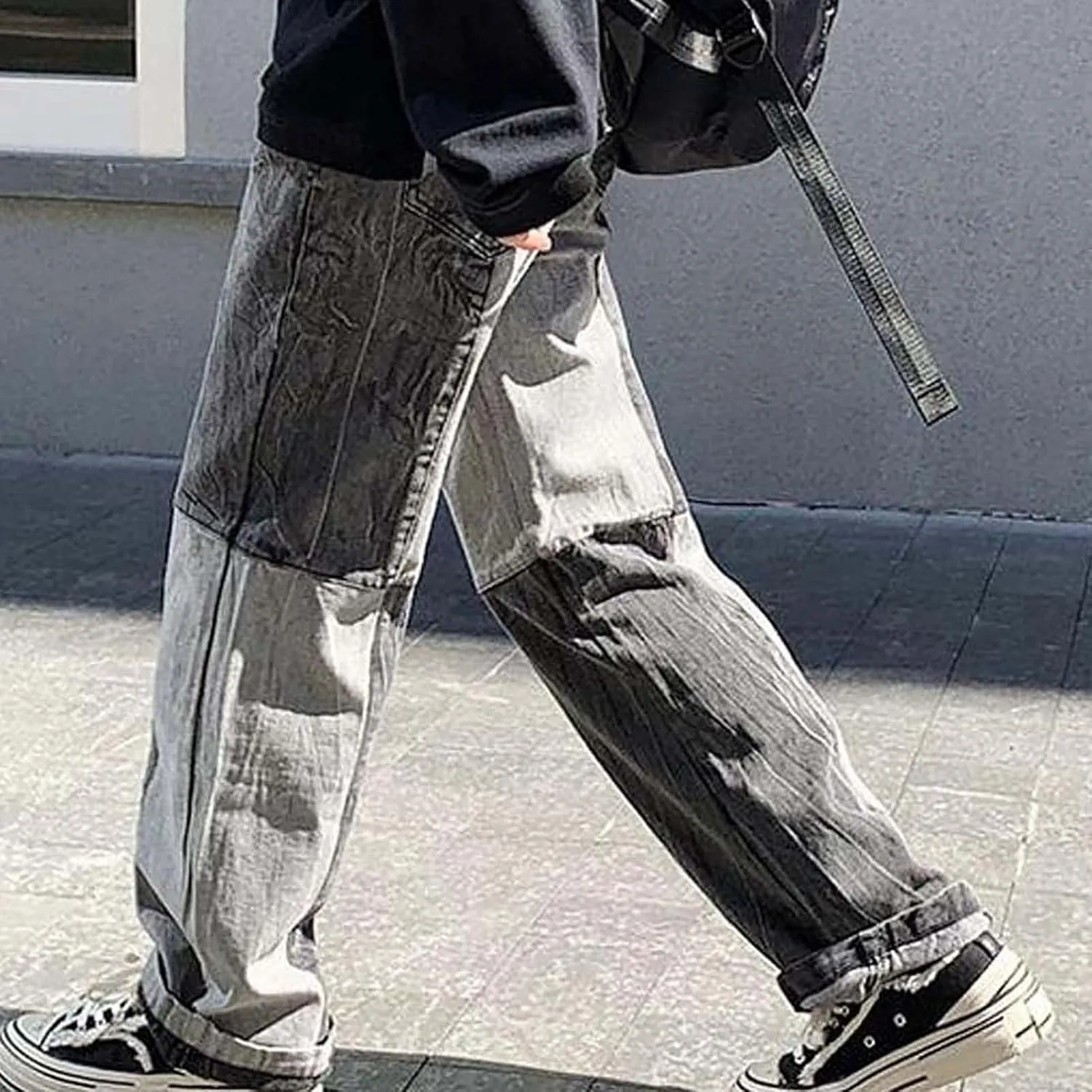 Men's Patchwork Jeans Casual Relaxed Fit Jeans Trousers Denim Pants Y2K High Waisted Baggy Jeans