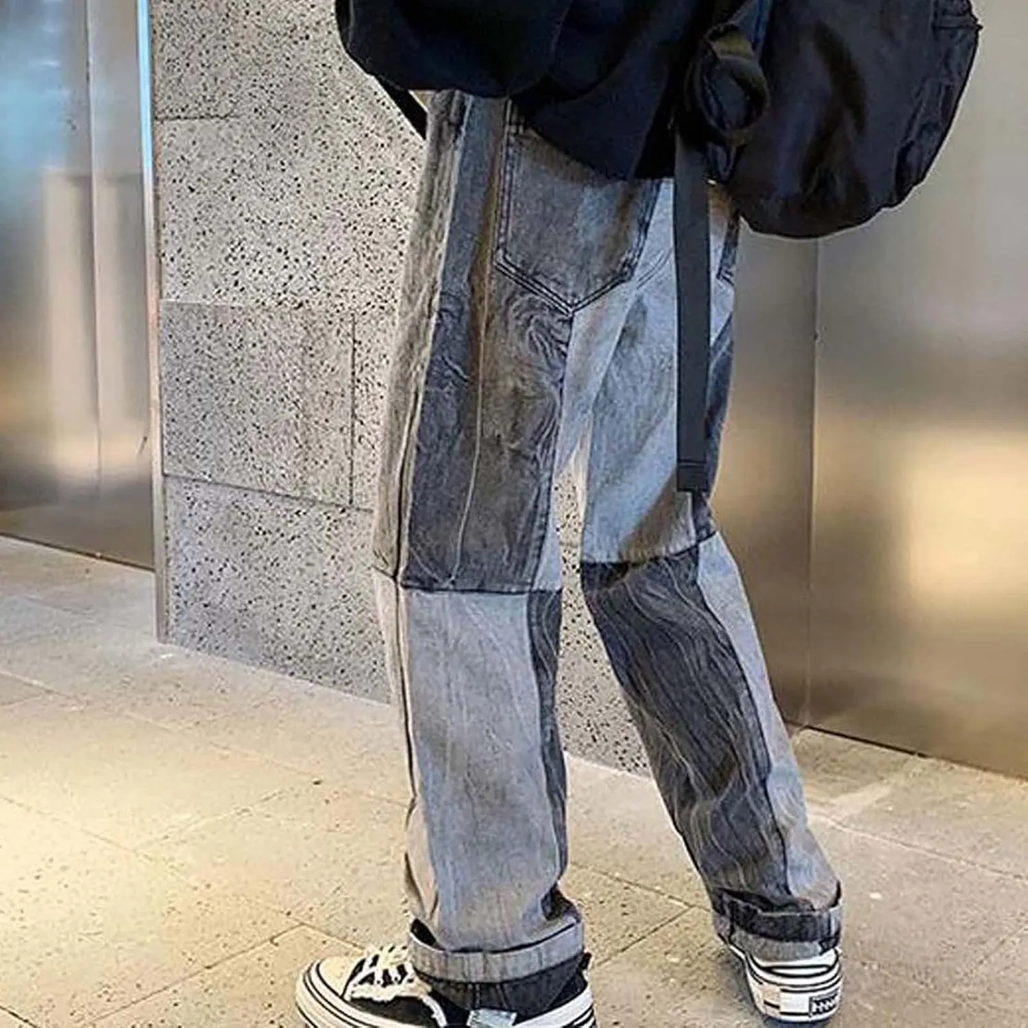 Men's Patchwork Jeans Casual Relaxed Fit Jeans Trousers Denim Pants Y2K High Waisted Baggy Jeans