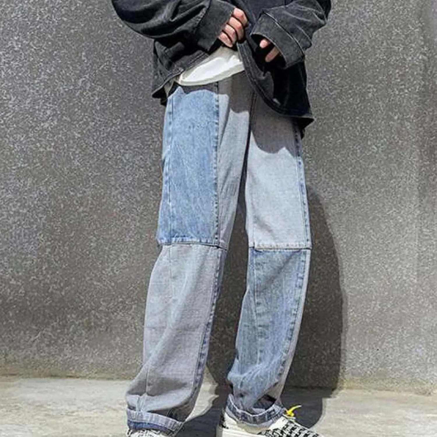 Men's Patchwork Jeans Casual Relaxed Fit Jeans Trousers Denim Pants Y2K High Waisted Baggy Jeans