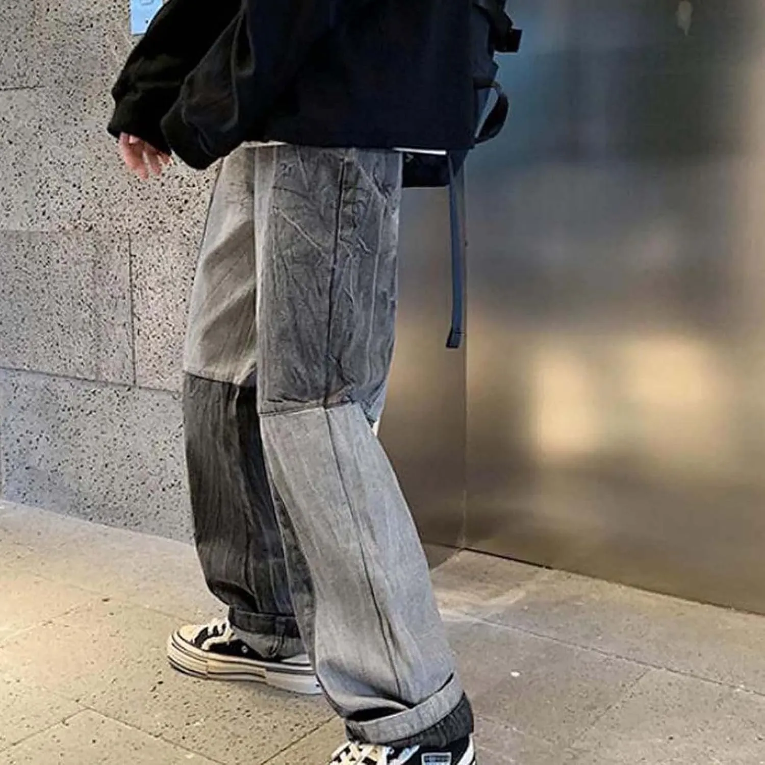 Men's Patchwork Jeans Casual Relaxed Fit Jeans Trousers Denim Pants Y2K High Waisted Baggy Jeans