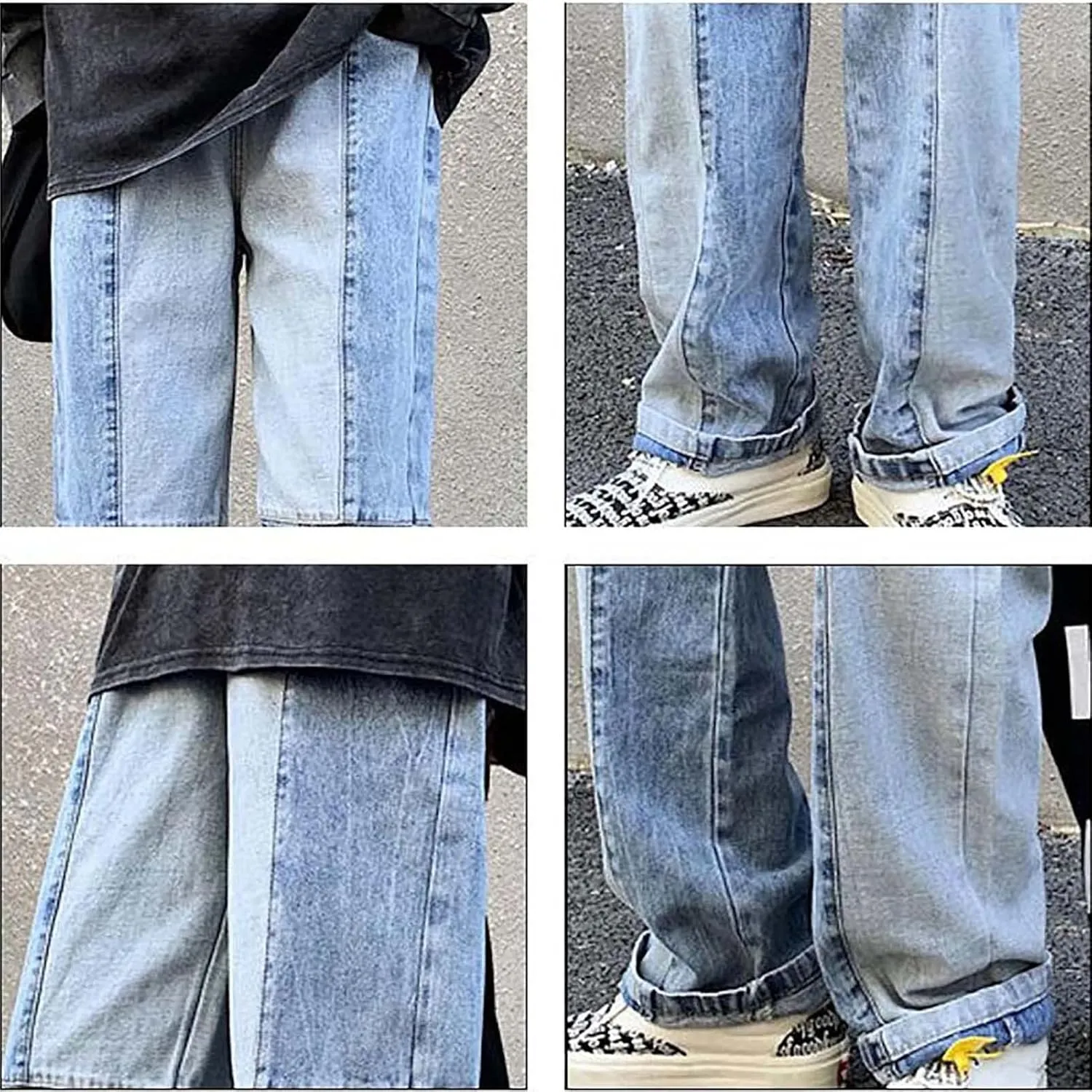Men's Patchwork Jeans Casual Relaxed Fit Jeans Trousers Denim Pants Y2K High Waisted Baggy Jeans