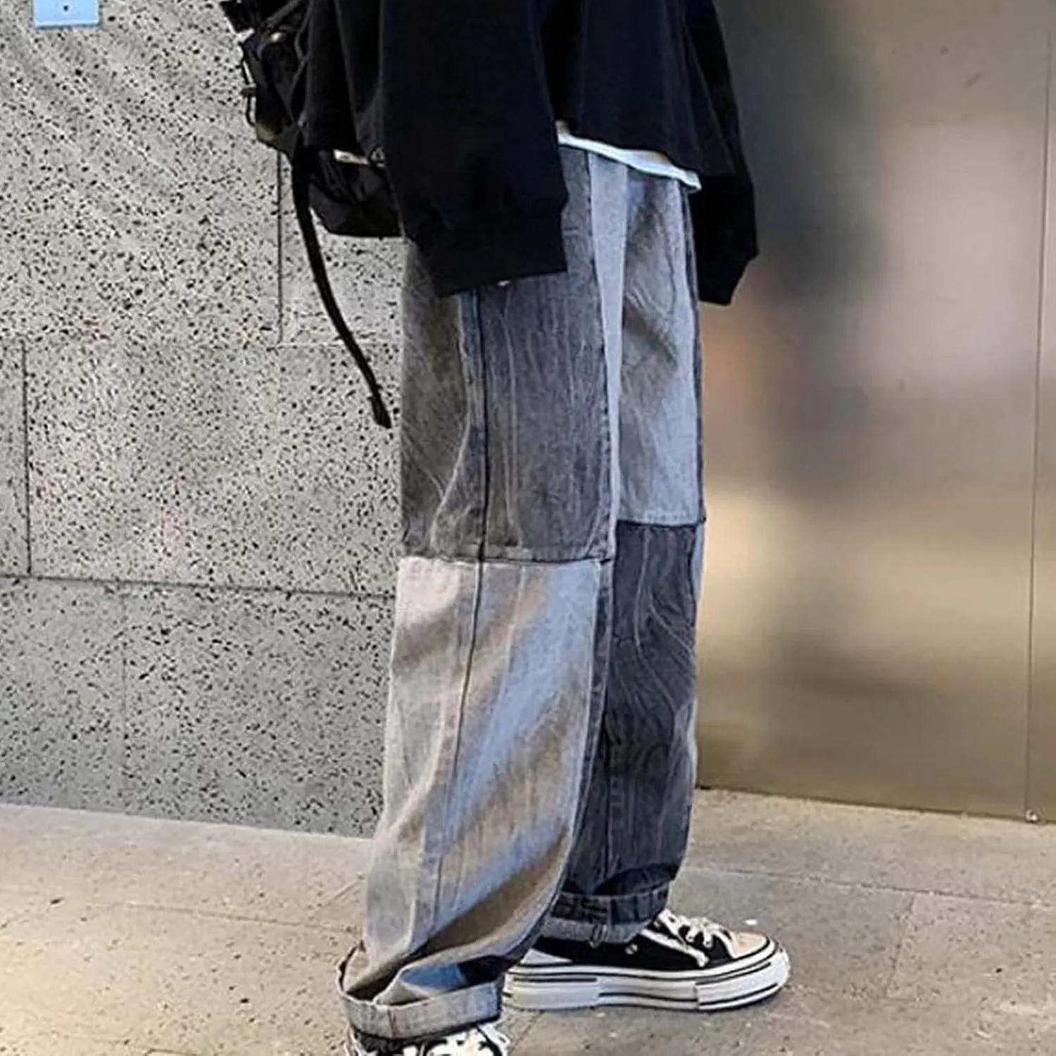 Men's Patchwork Jeans Casual Relaxed Fit Jeans Trousers Denim Pants Y2K High Waisted Baggy Jeans