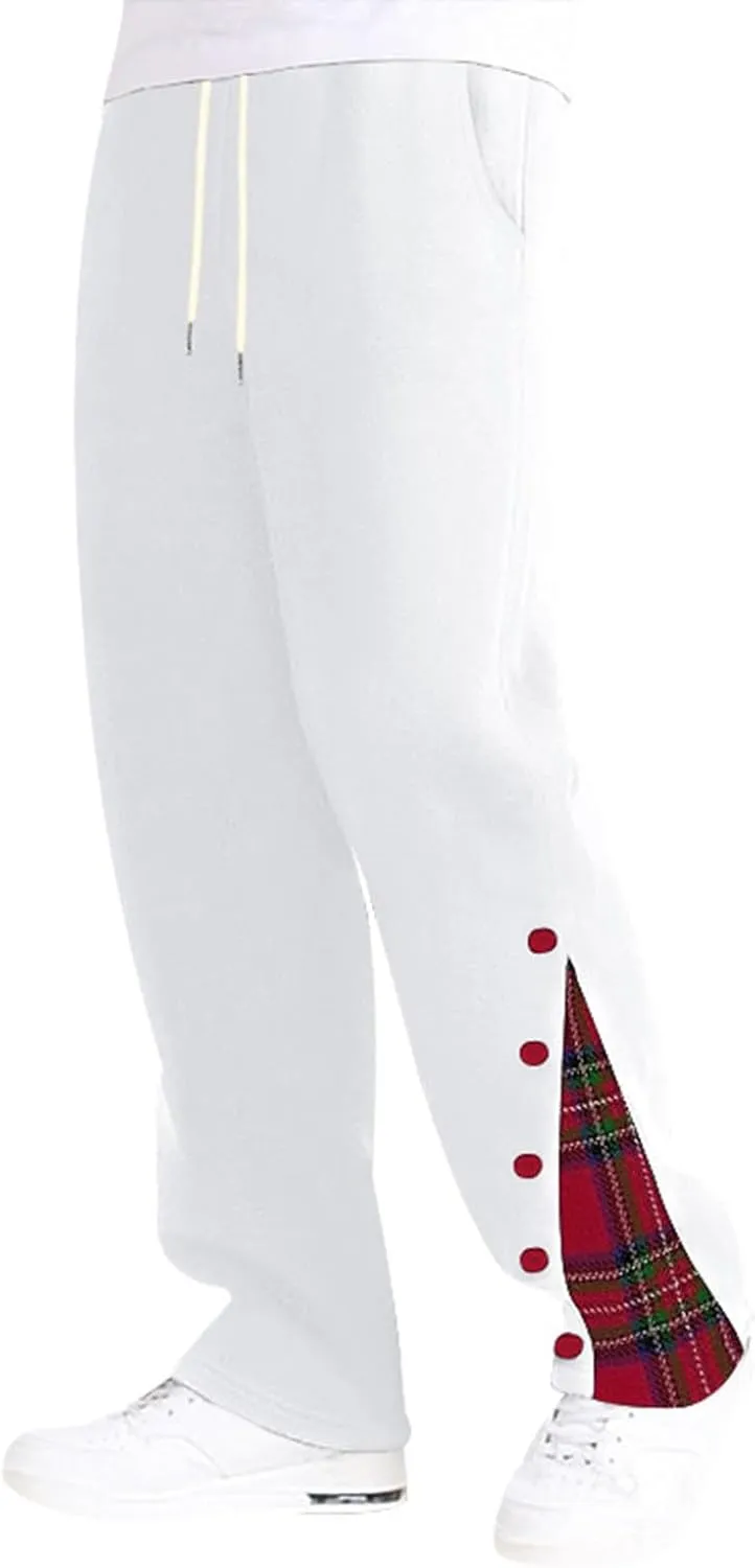 Mens Plaid Patchwork Pants Casual Drawstring Elastic Waist Trouser 2025 Fashion Loose Fit Athletic Pant with Pockets