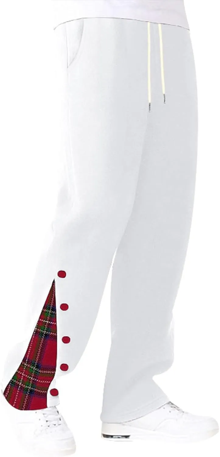 Mens Plaid Patchwork Pants Casual Drawstring Elastic Waist Trouser 2025 Fashion Loose Fit Athletic Pant with Pockets