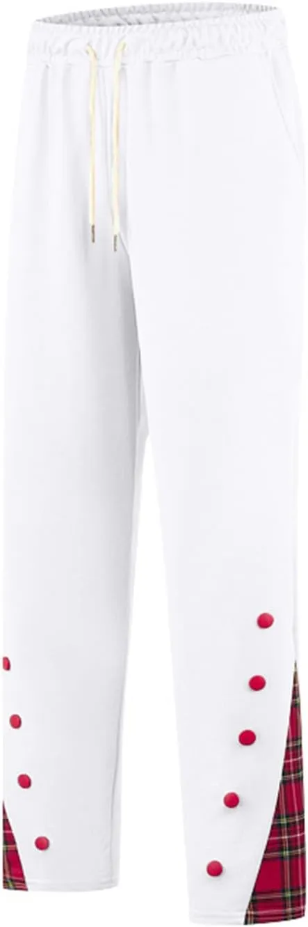 Mens Plaid Patchwork Pants Casual Drawstring Elastic Waist Trouser 2025 Fashion Loose Fit Athletic Pant with Pockets