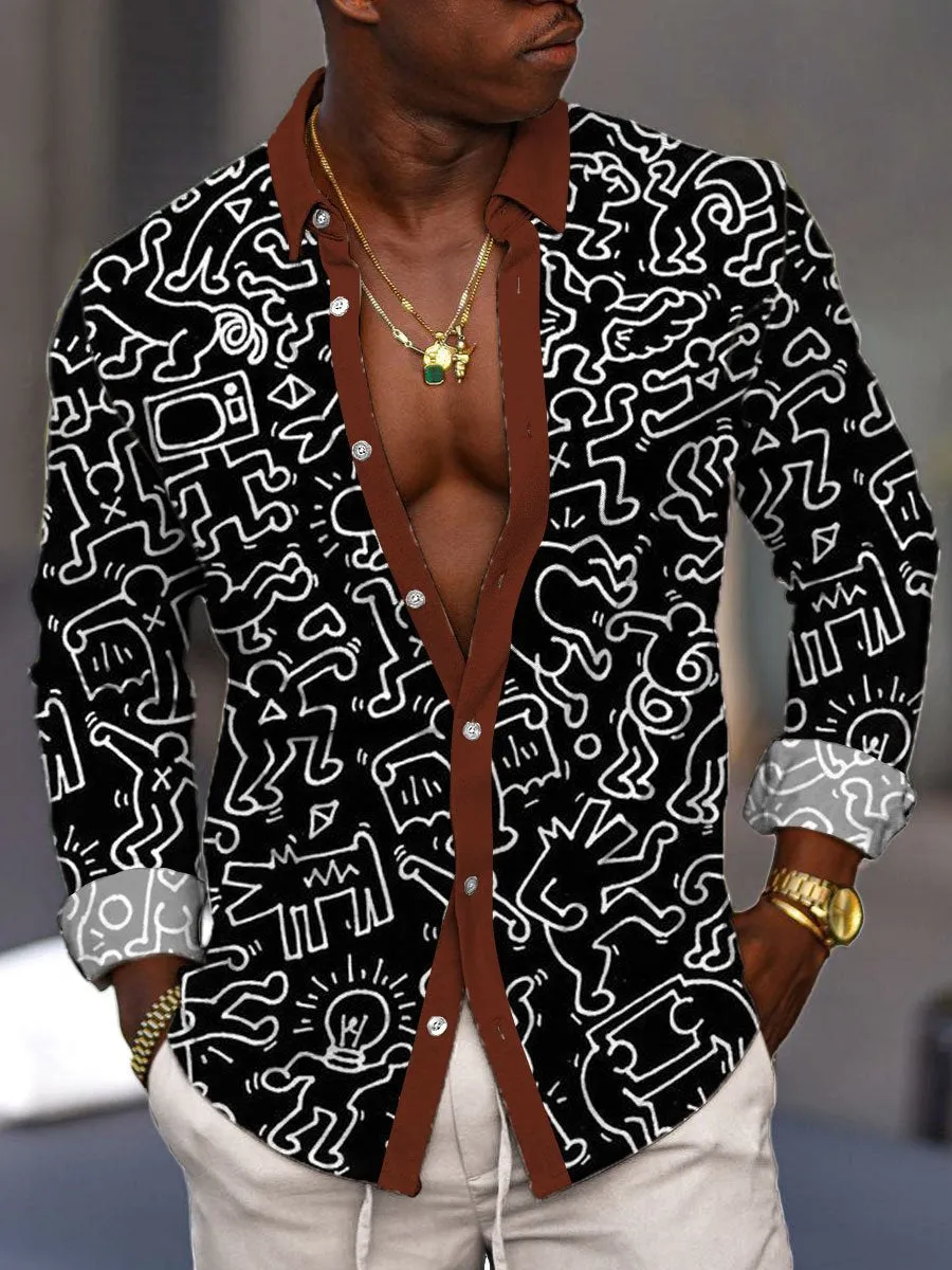 Men's Pop Art Retro Print Long Sleeve Shirt