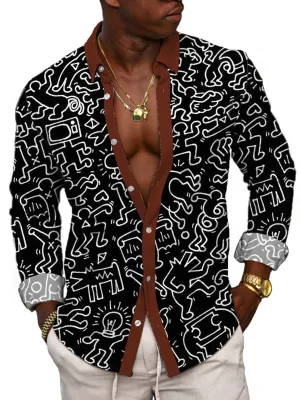 Men's Pop Art Retro Print Long Sleeve Shirt