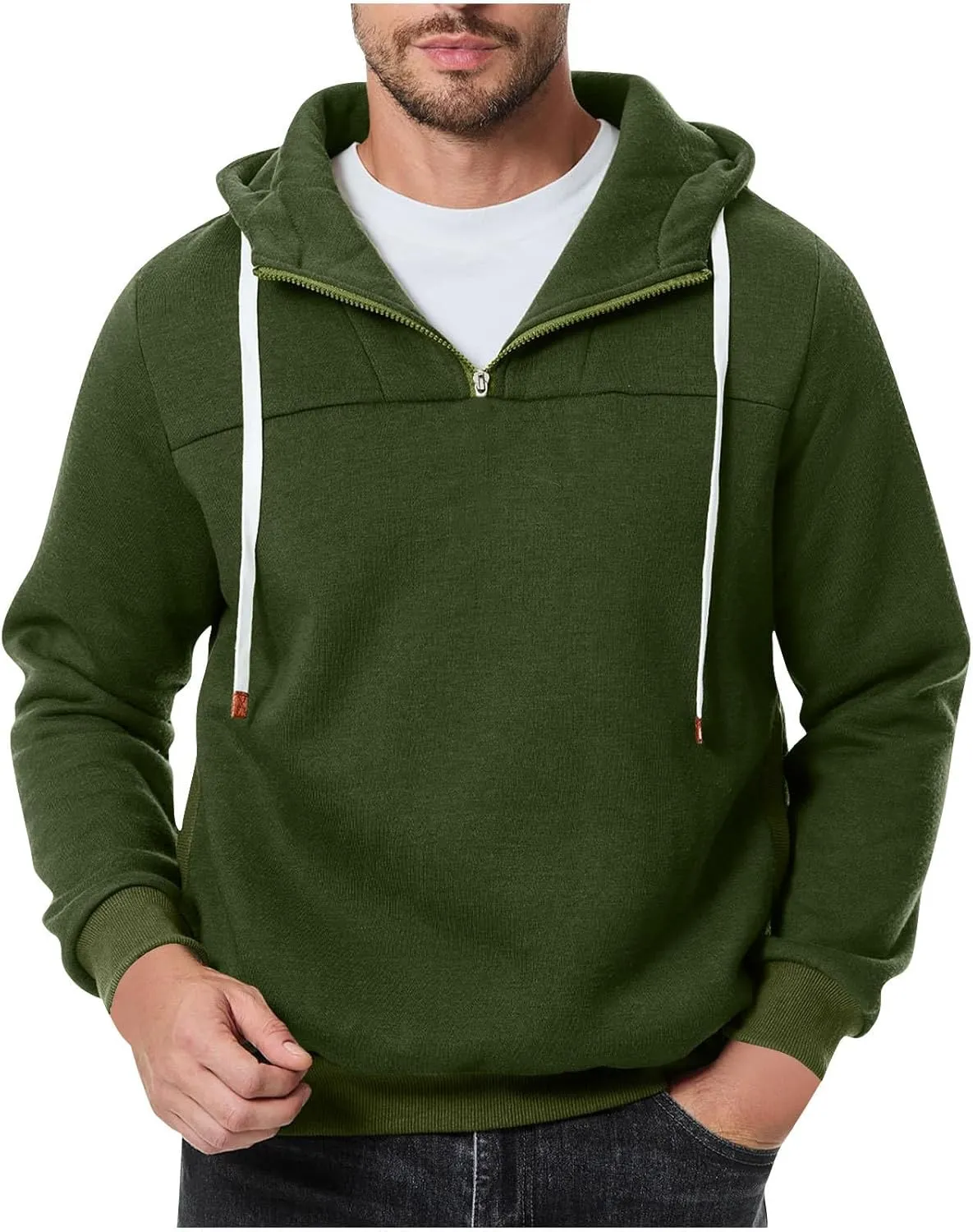 Men's Quarter Zip Pullover Hooded Sweatshirt Long Sleeve Solid Color Casual Hoodies Drawstring Big and Tall Hoodies