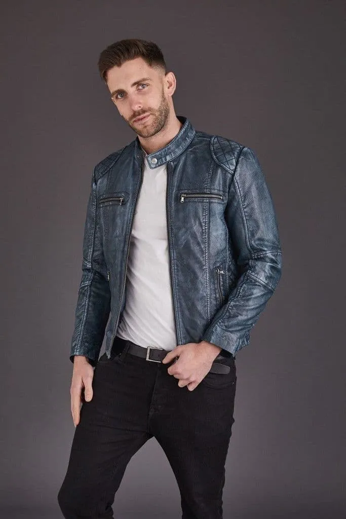 Men's Quilted Vintage Biker Style Premium Leather by TJS Jacket