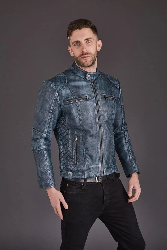 Men's Quilted Vintage Biker Style Premium Leather by TJS Jacket