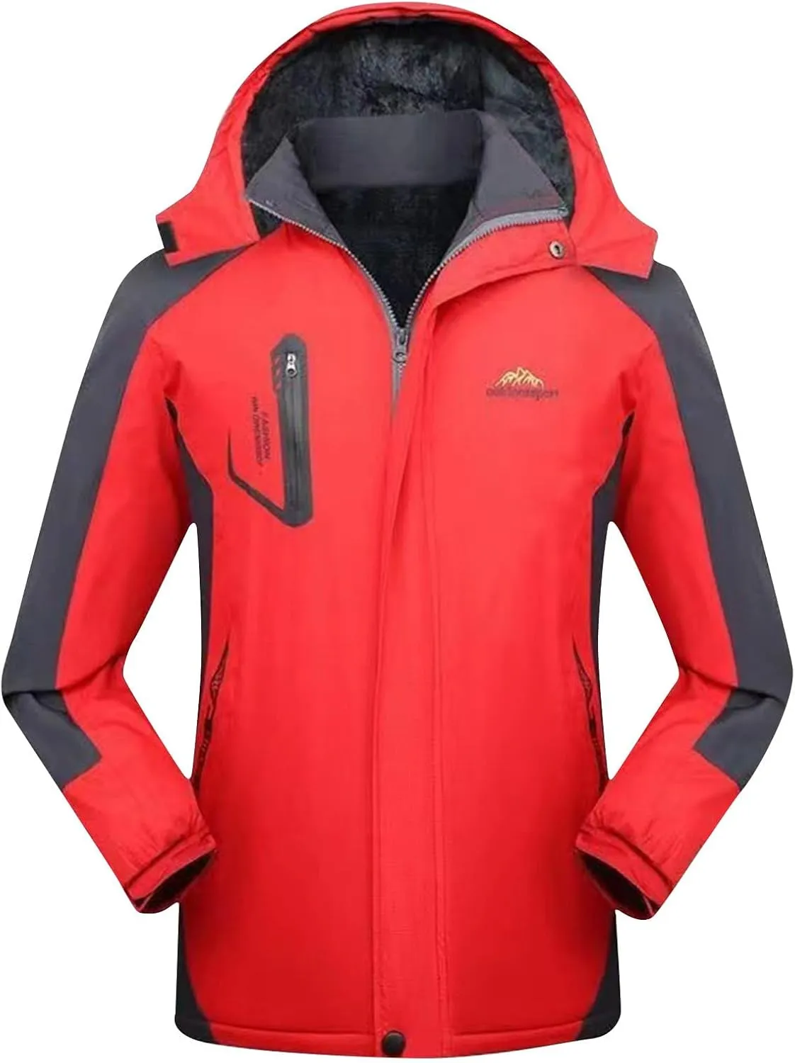 Mens Rain Coats Warm Fleece Waterproof Hooded Rain Jackets Plus Size Windbreaker Pockets For Running Hiking Climbing