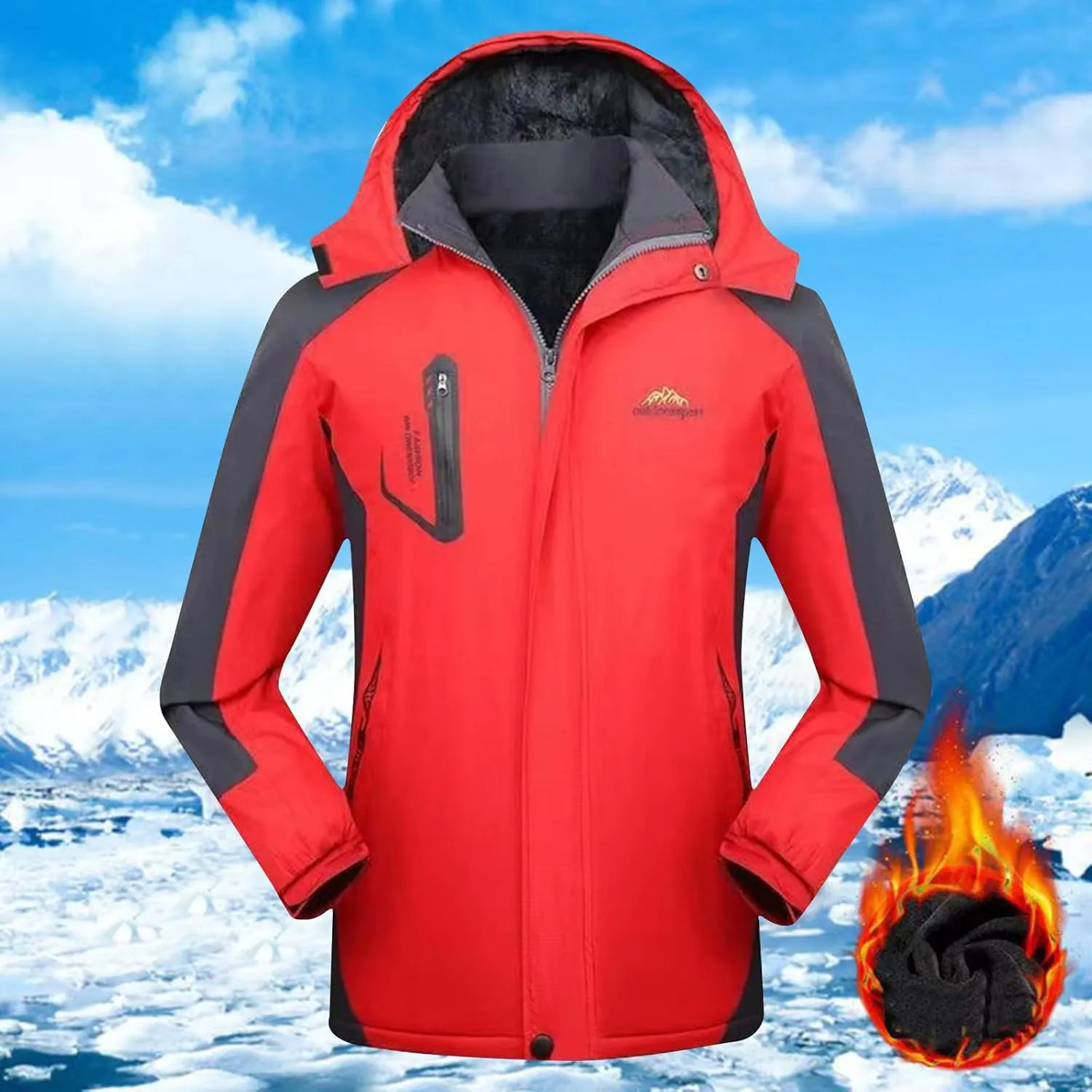 Mens Rain Coats Warm Fleece Waterproof Hooded Rain Jackets Plus Size Windbreaker Pockets For Running Hiking Climbing
