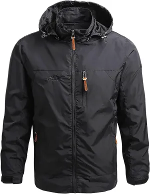 Mens Rain Jacket Waterproof with Hooded Hiking Coat Lightweight Windbreaker Travel Hiking
