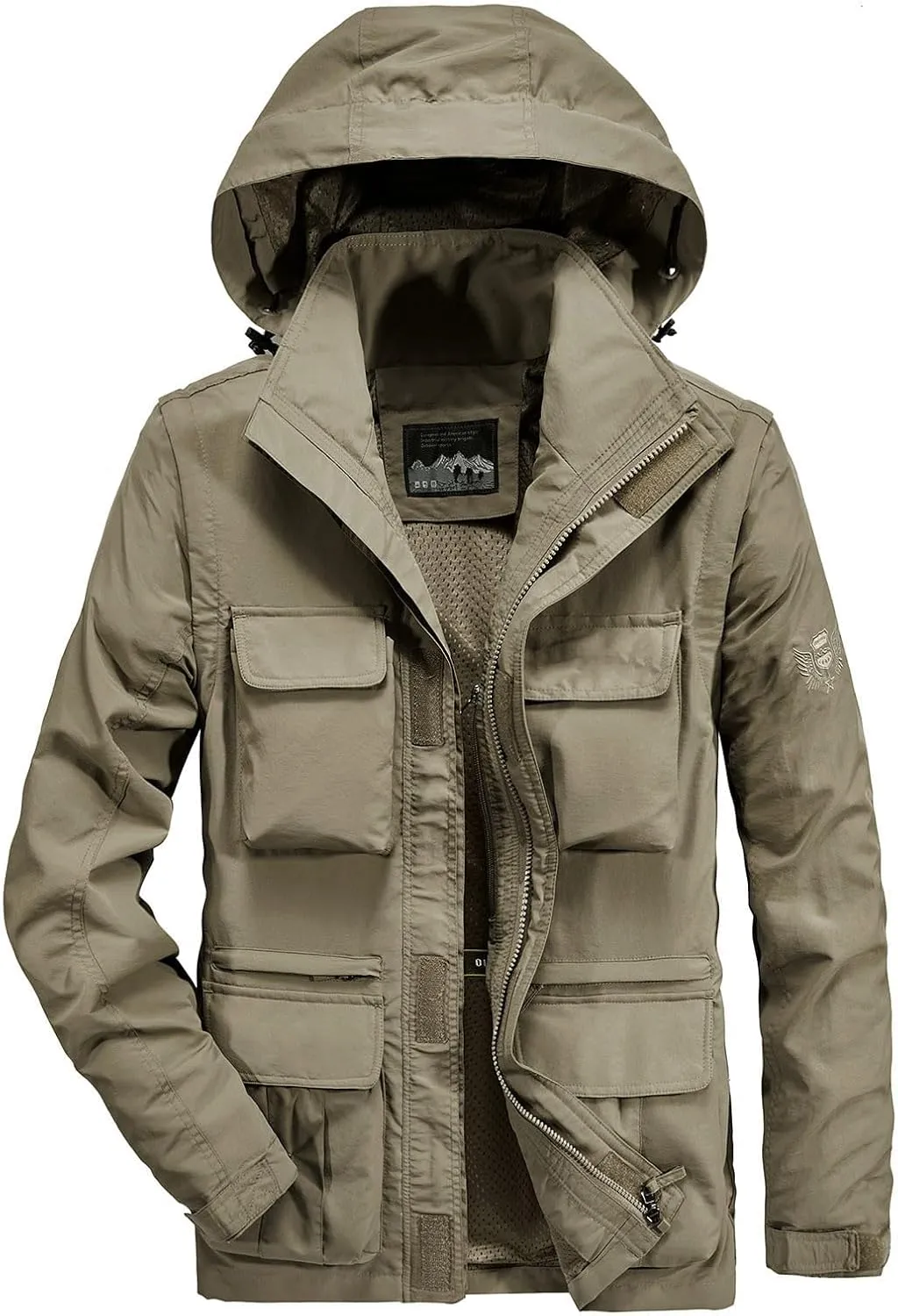 Mens Rain Jackets Hooded Zip Up Mountain Windbreaker with Multi Pockets 2024 Fall Waterproof Lightweight Raincoats