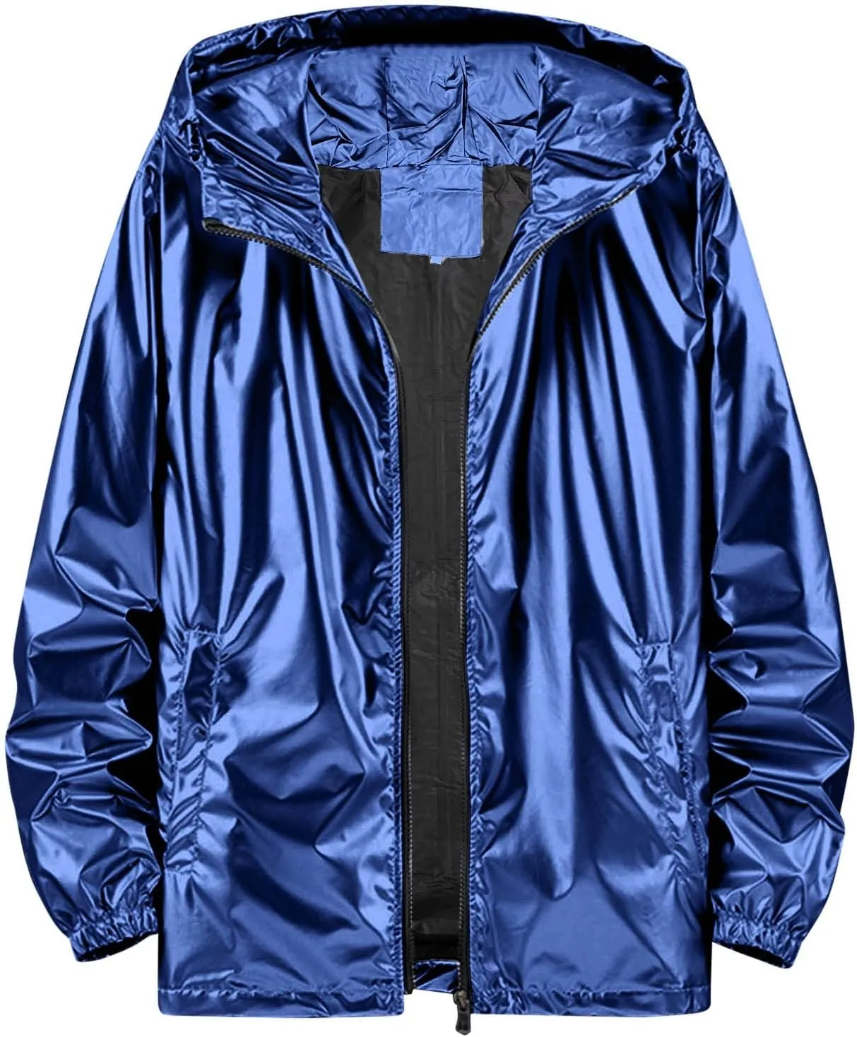 Mens Rain Jackets Waterproof with Hood Reflective Coat Hooded Windbreaker Fashion Runing Pocket Jacket