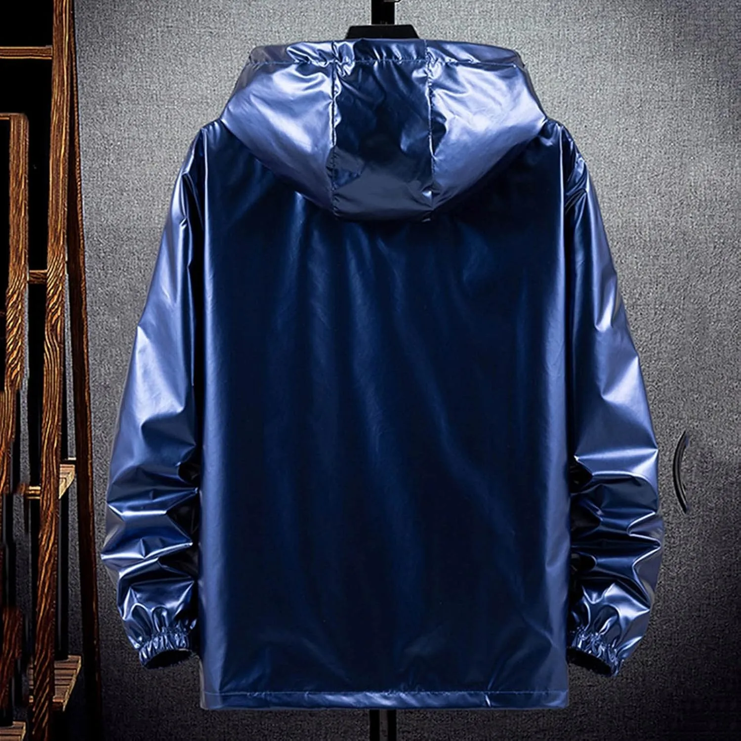 Mens Rain Jackets Waterproof with Hood Reflective Coat Hooded Windbreaker Fashion Runing Pocket Jacket