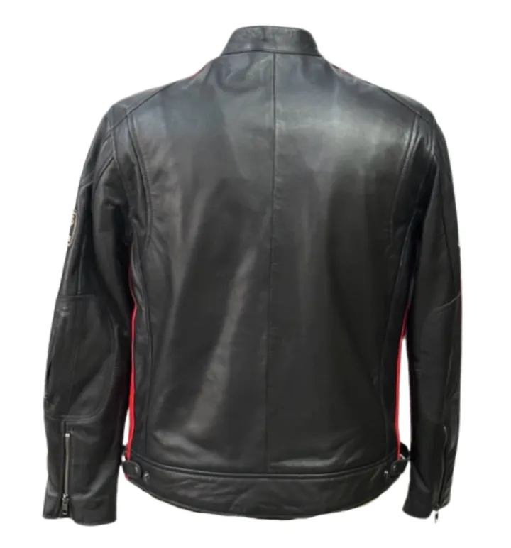 Men's Real Leather Jacket Motorcycle Band Collar Patch Fashion Biker Jacket1184-WHITE