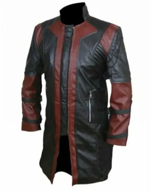 Men's Red & Black Long Leather Coat