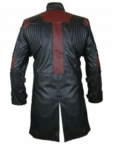 Men's Red & Black Long Leather Coat