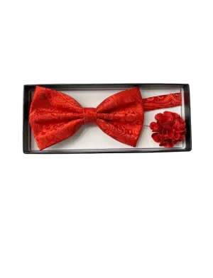 Men's Red Paisley Fashion Bowties Set Hanky and Flowers