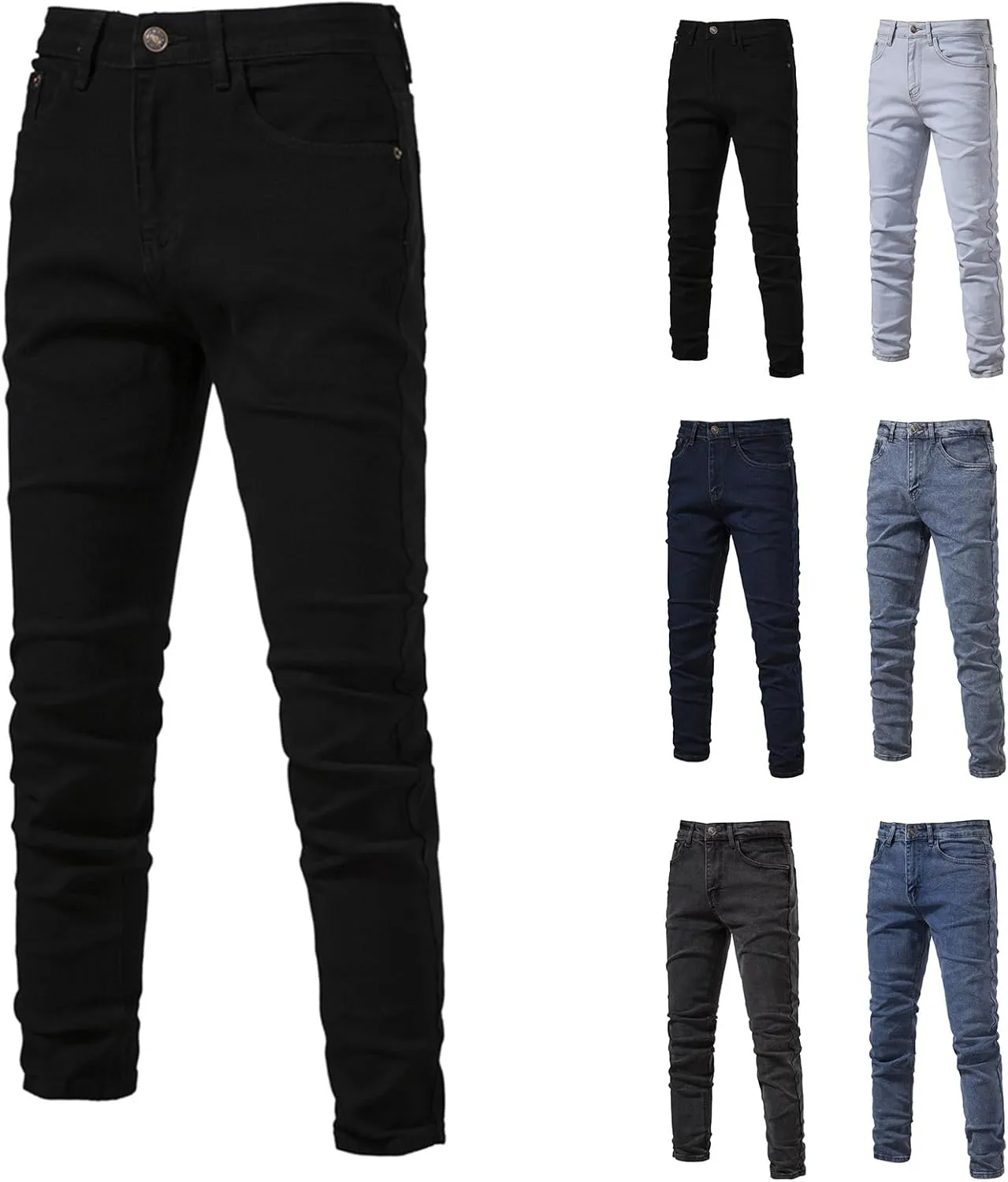 Men's Regular Fit Straight Leg Jeans Casual Elastic Waist Denim Pants Lightweight Stretch Jeans with Pockets