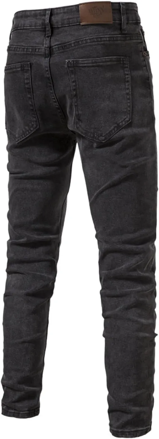 Men's Regular Fit Straight Leg Jeans Casual Elastic Waist Denim Pants Lightweight Stretch Jeans with Pockets