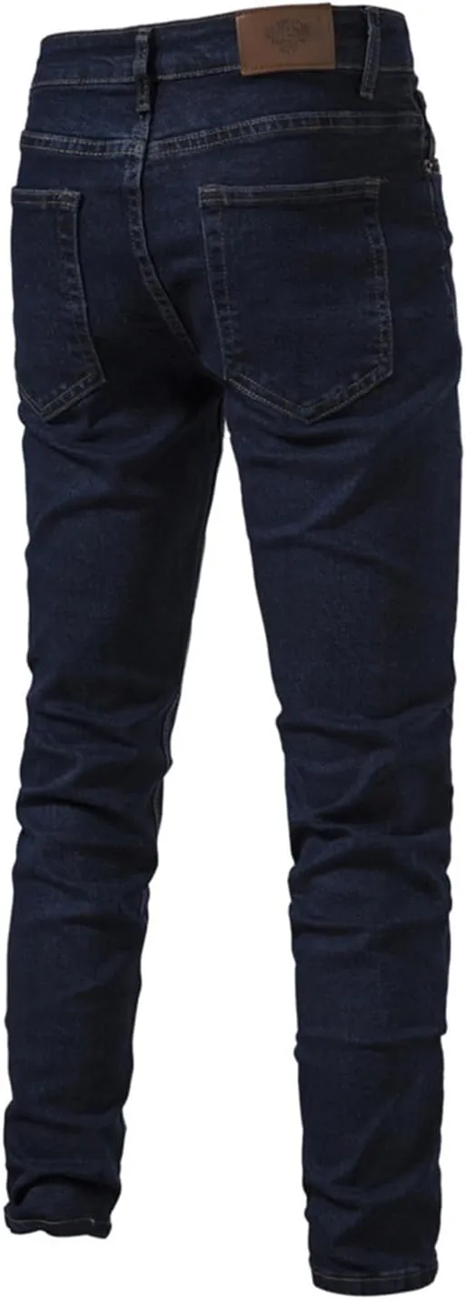 Men's Regular Fit Straight Leg Jeans Casual Elastic Waist Denim Pants Lightweight Stretch Jeans with Pockets